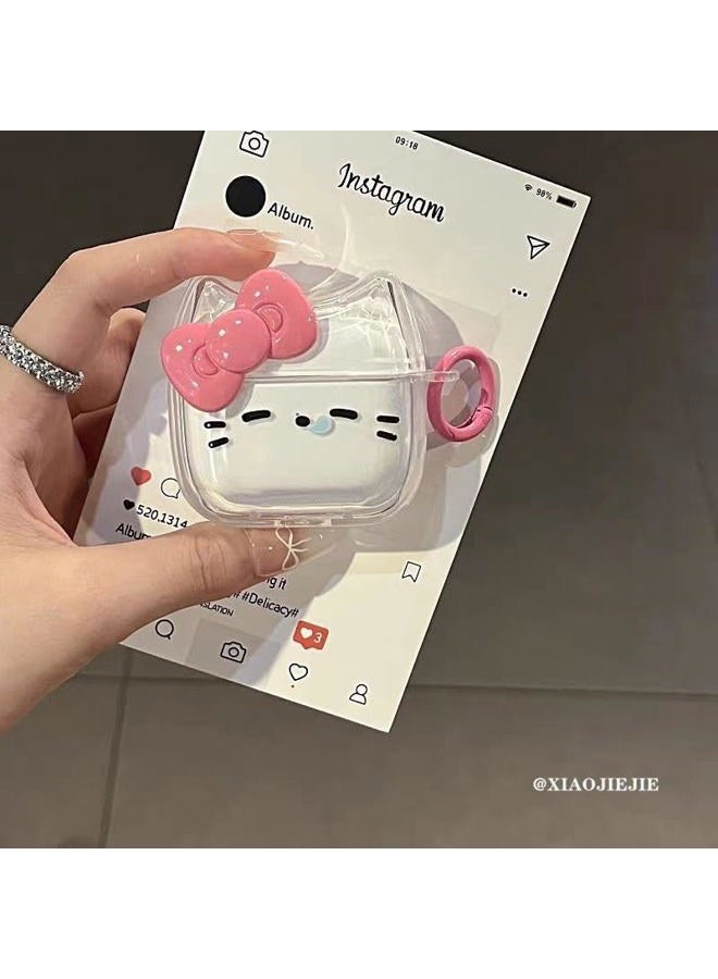 ELVRLA Transparent Clear Earphone Case for AirPods Pro, Cute Lovely Cat Face Soft TPU Silicone Case, Kitty AirPods Pro 2 Cover Protective Skin Shockproof Protector for iPod Earbuds -Sleeping Bowknot Cat - Image 3