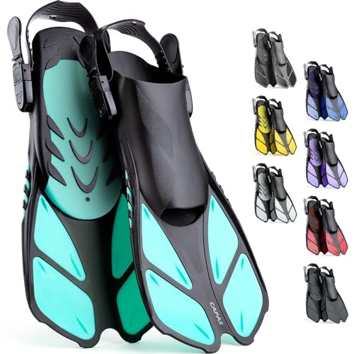 CAPAS Snorkel Fins Swim Fins Travel Size Short Adjustable for Snorkeling Diving Adult Men Women Kids Open Heel Swimming Flippers