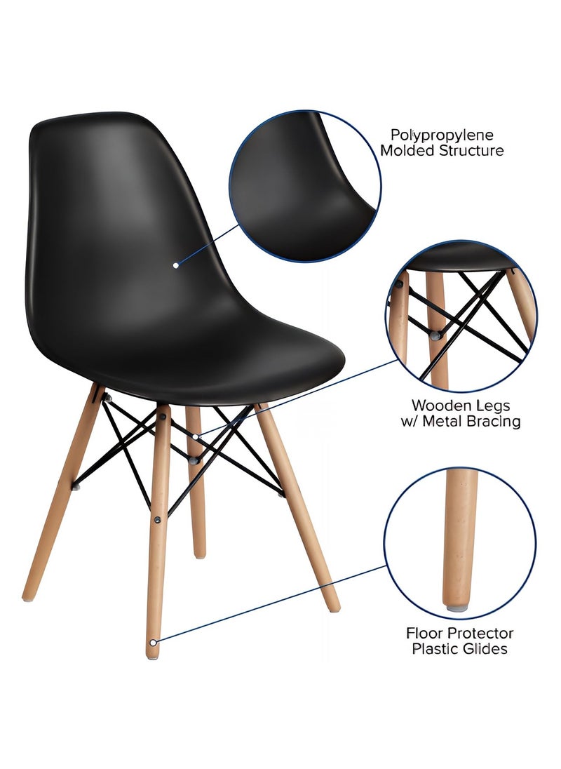 Taimi 3-Piece Dining Set, Modern Square Dining Table with 2 Elegant Chairs | Solid Wood Table 80x80x73cm with 2 Black Plastic Chairs and Wooden Legs  - Image 2