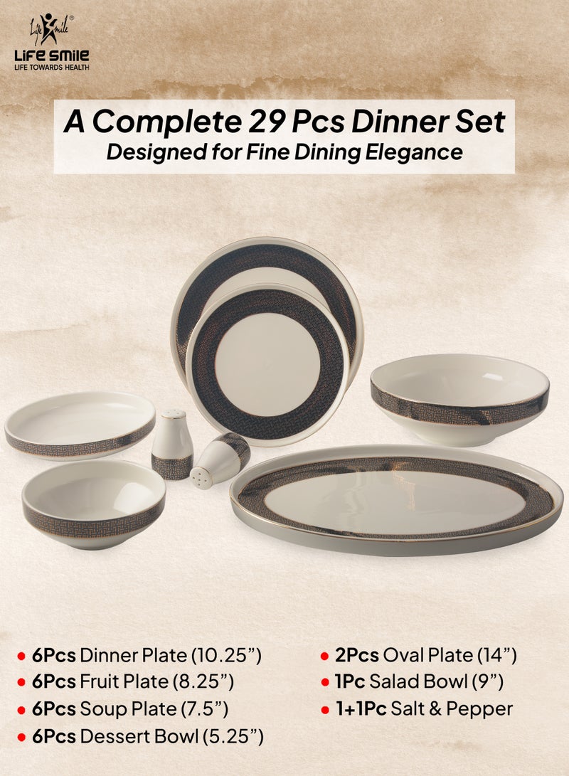 Life Smile طقم عشاء مكون من 29 قطعة – أدوات مائدة من البورسلين - مجموعة أطباق التقديم والأوعية تتضمن 6 أطباق عشاء، 6 أطباق فواكه، 6 أطباق شوربة، 6 أطباق حلوى، 2 أطباق بيضاوية، 1 وعاء سلطة، و 1 ملح وفلفل هزاز - Image 2