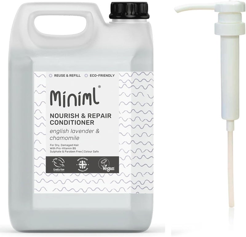 Miniml Natural Eco Hair Conditioner Nourish and Repair 5L Refill and 5L Pump Lavender and Chamomile For Dry Damaged Hair with ProVitamin B5 Sulphate Paraben Free Vegan Cruelty Free