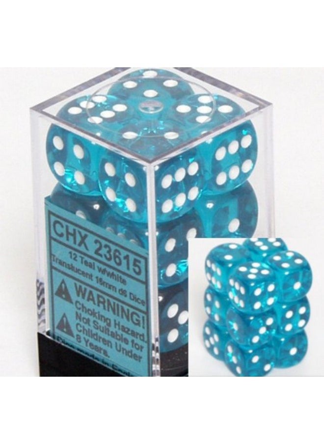 Chessex Chessex Translucent 16Mm D6 Teal W/White Dice Block 12 Pipped Dice 