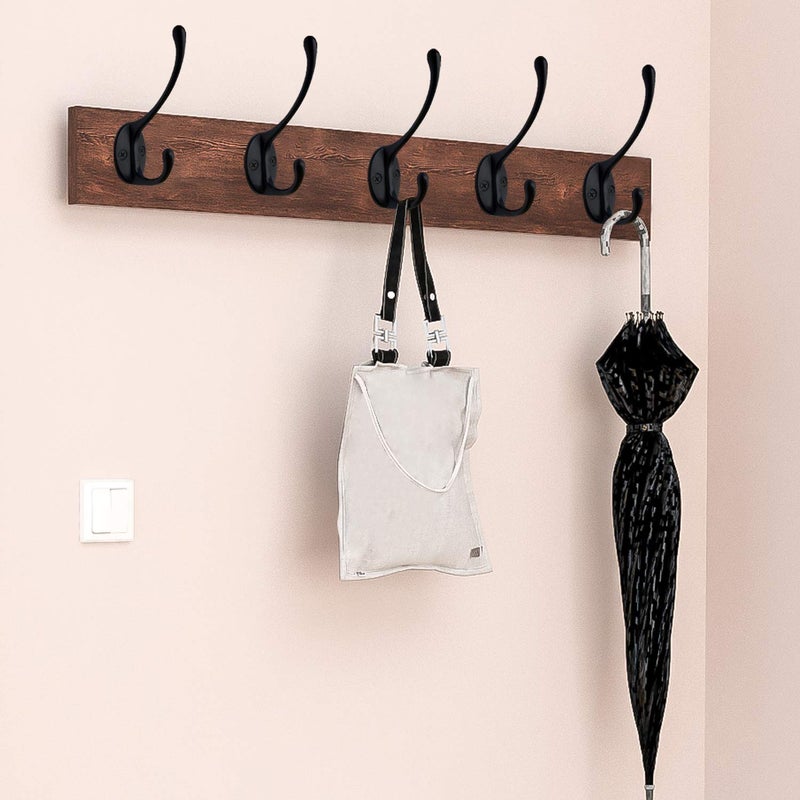 IBosins 10 Pack Heavy Duty Dual Coat Hooks Wall Mounted with 40 Screws Retro Double Hooks Utility Black No Rust Hooks for Coat, Scarf, Bag, Towel, Key, Cap, Cup, Hat (Black) - Image 5