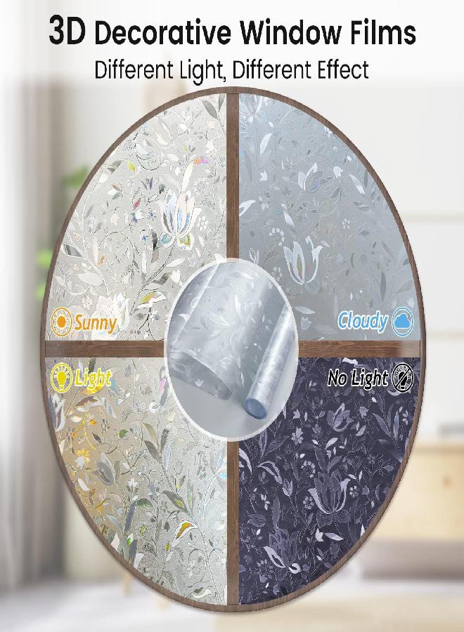rabbitgoo Window Privacy Film, Decorative Stained Glass Window Film, Sun Blocking Glass Clings, Renter-Friendly Static Cling Frosted Sticker Covering for Home Door, Rainbow Tulip 17.5" x 78.7" - Image 2