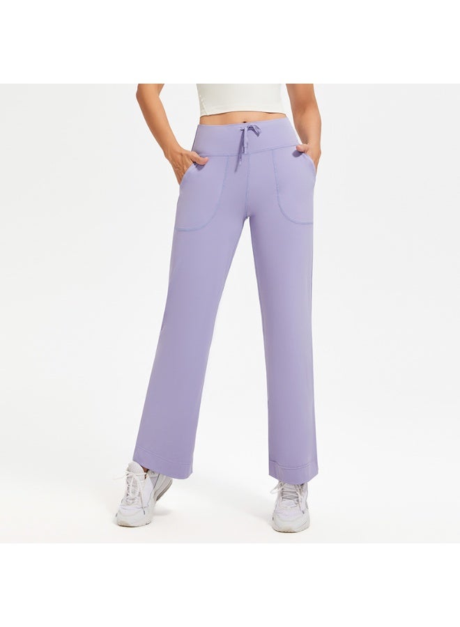 Wide Leg Yoga Pants For Women Solid Color High Waist Sweatpants With Pockets Stretch Comfy Workout Sports Trousers  - Image 1