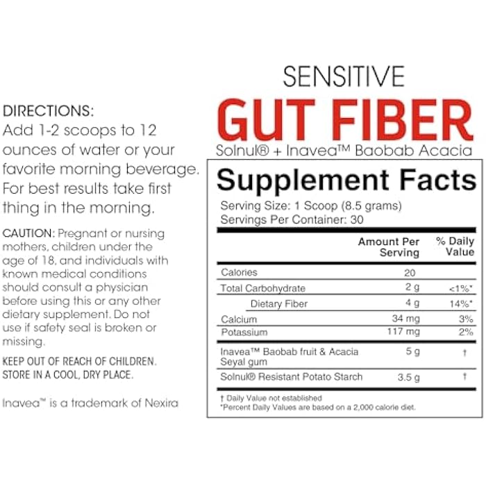 Silver Fern Sensitive Gut Fiber Supplement - Each Tub = 30 Scoops = 30 Day Supply - 6 Grams of Dietary Fiber Per Serving - with Galactomannan Guar Fiber, Baobab Fruit Powder (2 Tubs) - Image 2