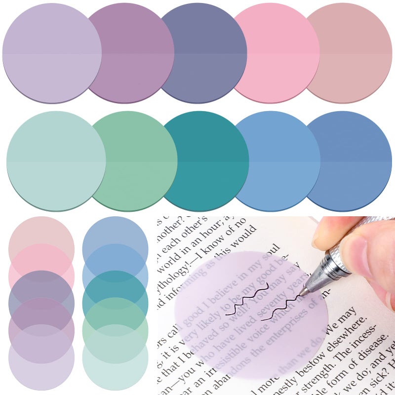 Sabary 500 Sheets Transparent Sticky Notes Round Translucent Sticky Notes Tabs Colorful Page Flags Stickers Clear Book Markers Bible Journaling Office Back to School Supplies(1.75 Inch,Stylish) - Image 1