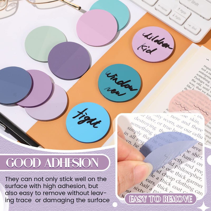 Sabary 500 Sheets Transparent Sticky Notes Round Translucent Sticky Notes Tabs Colorful Page Flags Stickers Clear Book Markers Bible Journaling Office Back to School Supplies(1.75 Inch,Stylish) - Image 3