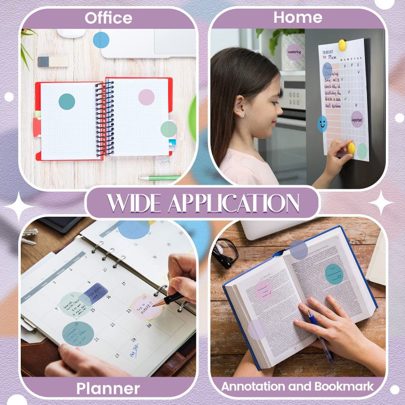 Sabary 500 Sheets Transparent Sticky Notes Round Translucent Sticky Notes Tabs Colorful Page Flags Stickers Clear Book Markers Bible Journaling Office Back to School Supplies(1.75 Inch,Stylish) - Image 5