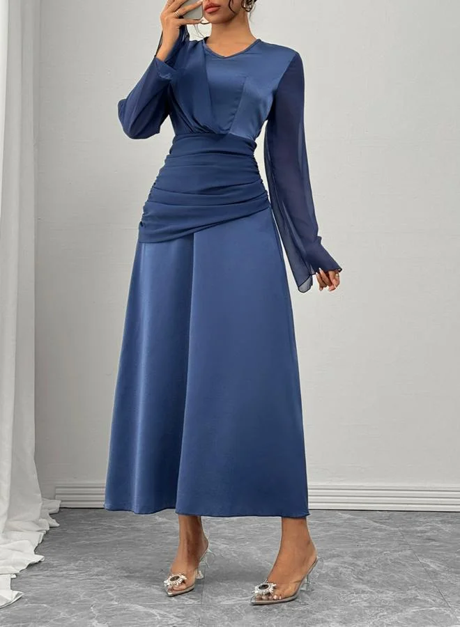 Dark Blue Ruched A-Line Maxi Dress