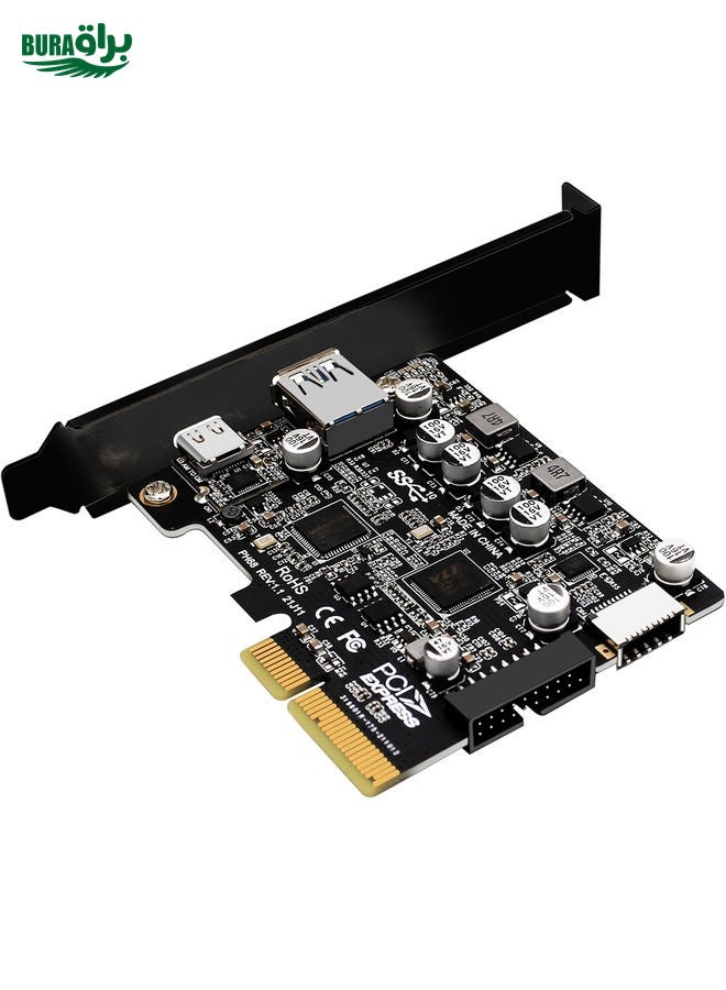 BURAQ PCIE 3.0 To USB 3.2 Extension Card Type-C Port Front Type-E Expansion Riser Card(PH68)  - Image 1