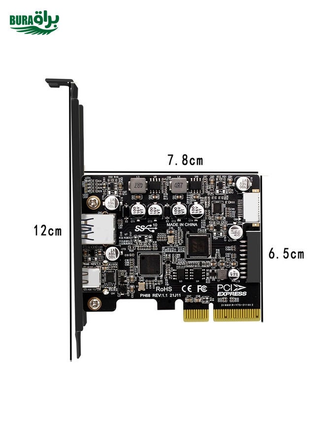 BURAQ PCIE 3.0 To USB 3.2 Extension Card Type-C Port Front Type-E Expansion Riser Card(PH68)  - Image 3