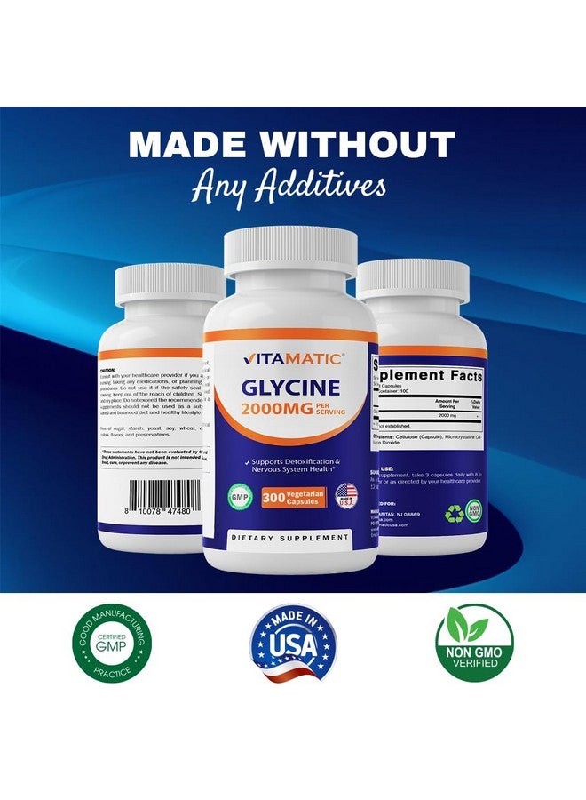 Vitamatic Glycine Supplement, 2000mg Per Serving, 300 Count, Non-GMO, Gluten Free - Image 3
