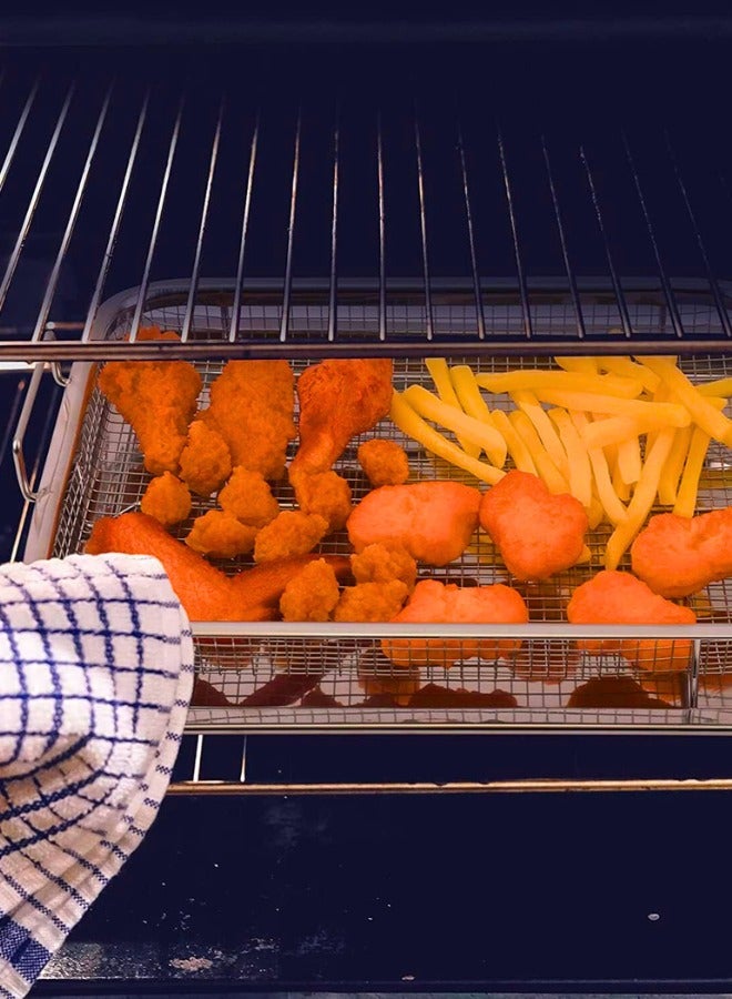 Chase Up 2 Piece Stainless Steel Crisper Tray and Basket, Oven Air Fryer Pan Mesh Basket Set, Crisper Oven Tray for French Fry/Frozen Food-Silver(32.5 * 24.5 * 8cm) - Image 2