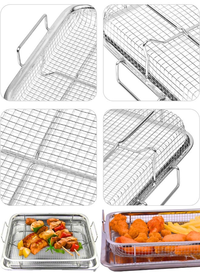Chase Up 2 Piece Stainless Steel Crisper Tray and Basket, Oven Air Fryer Pan Mesh Basket Set, Crisper Oven Tray for French Fry/Frozen Food-Silver(32.5 * 24.5 * 8cm) - Image 3