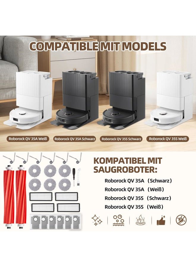 EOVWAEO 26 حزمة ملحقات لروبوت مكنسة روبوروك QV 35A / QV 35S، ملحقات بديلة 2 فرشاة رئيسية 6 وسادات ممسحة 6 أكياس غبار 6 فرش جانبية 4 فلتر 1 فرشاة تنظيف 1 مفك براغي - Image 2