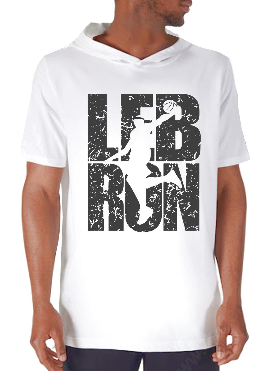 Rock&Roll Lebron Text White Hooded Short Sleeve Men's T-Shirt  - Image 1