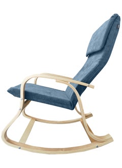 Moon Home and more.. Modern Bentwood Rocking Chair Chenille Fabric Upholstered Relax Rocker Lounge Chair Blue  - Image 4