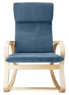 Moon Home and more.. Modern Bentwood Rocking Chair Chenille Fabric Upholstered Relax Rocker Lounge Chair Blue  - Image 3