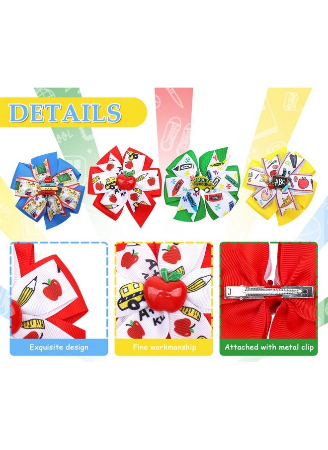 Whaline 4Pcs Back To School Bow Hair Clips Apple Book Blackboard School Bus Hair Bow Barrette Colorful Grosgrain Hairgrips Alligator Clips For First Day Of School Kindergarten Hair Accessories  - Image 3