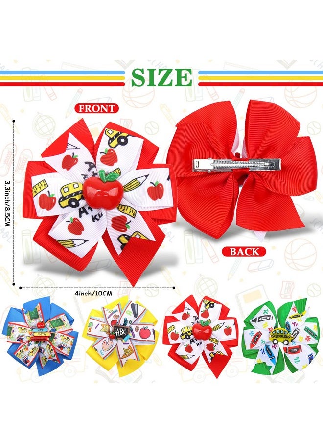 Whaline 4Pcs Back To School Bow Hair Clips Apple Book Blackboard School Bus Hair Bow Barrette Colorful Grosgrain Hairgrips Alligator Clips For First Day Of School Kindergarten Hair Accessories  - Image 2