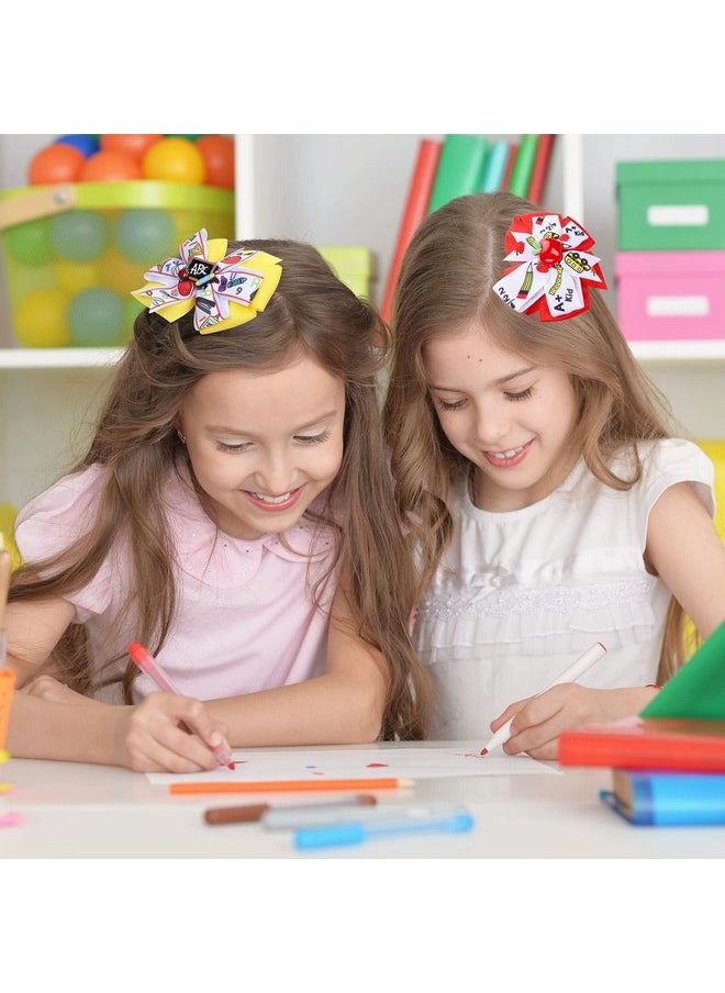 Whaline 4Pcs Back To School Bow Hair Clips Apple Book Blackboard School Bus Hair Bow Barrette Colorful Grosgrain Hairgrips Alligator Clips For First Day Of School Kindergarten Hair Accessories  - Image 5