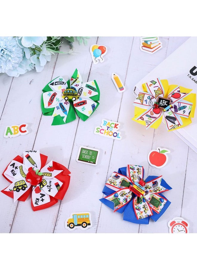 Whaline 4Pcs Back To School Bow Hair Clips Apple Book Blackboard School Bus Hair Bow Barrette Colorful Grosgrain Hairgrips Alligator Clips For First Day Of School Kindergarten Hair Accessories  - Image 4