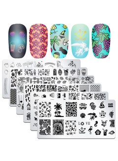 DANNEASY Nail Stamping Plate DANNEASY 6 Pieces Nail Stamp Nail Art Stencils Nail Template Summer Abstract Design Nail Supplies Manicure StampingSummer Series 