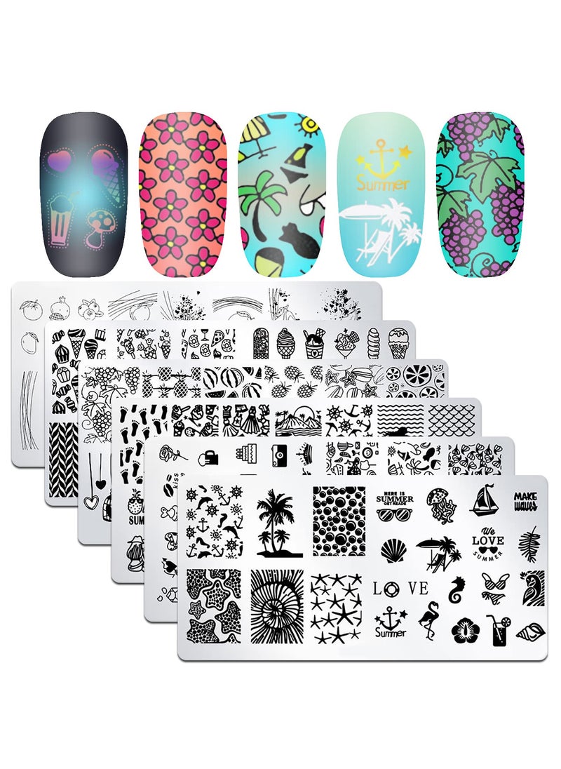 DANNEASY - Nail Stamping Plate DANNEASY 6 Pieces Nail Stamp Nail Art Stencils Nail Template Summer Abstract Design Nail Supplies Manicure StampingSummer Series - Image 1