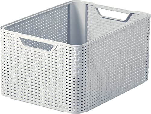 Curver Style Rattan Effect Kitchen Living room Bathroom Bedroom Utility Large Rectangular Storage Basket 30 Litres  Grey
