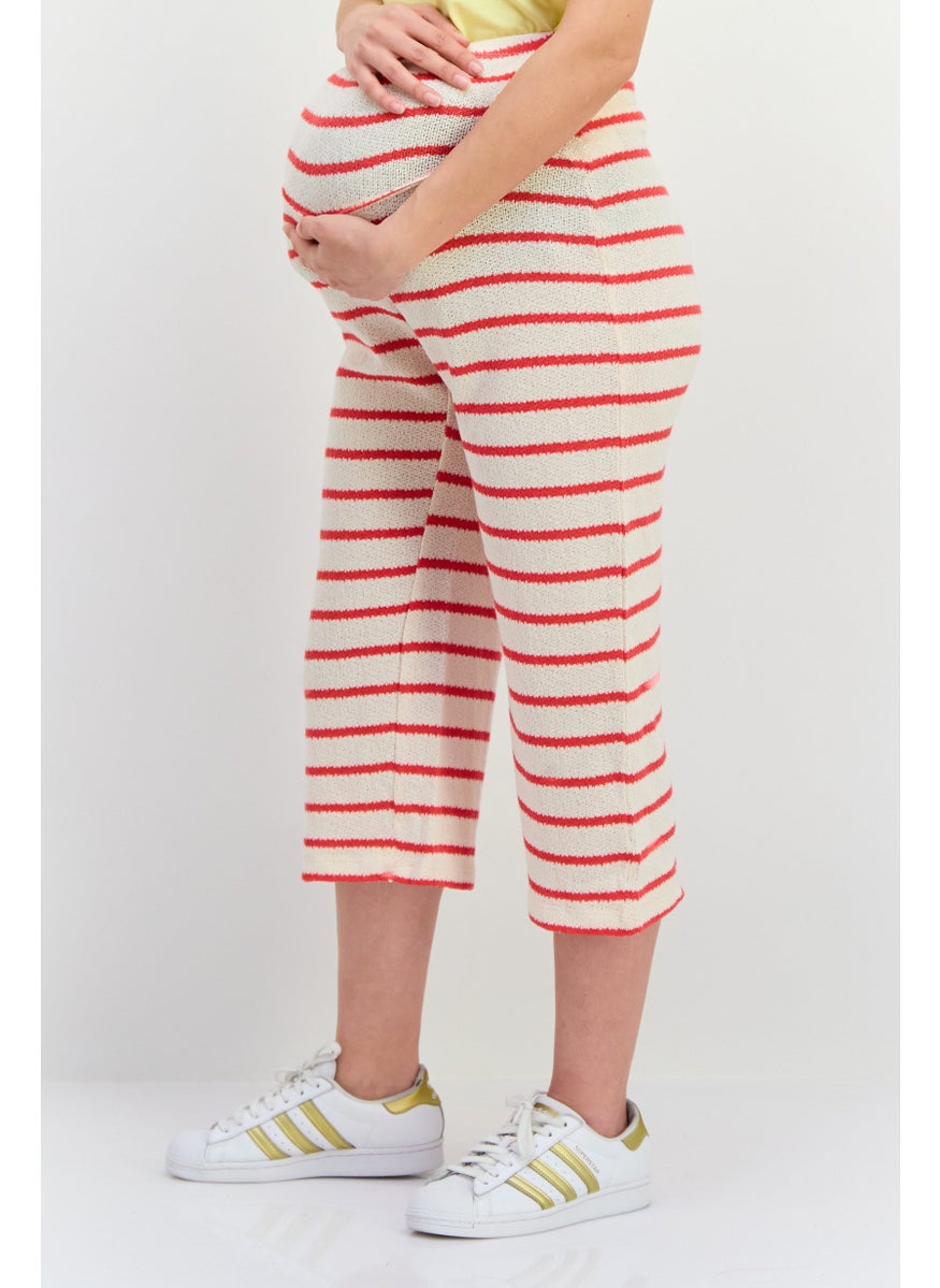 Lefties Maternity Stripe Pull On Cropped Pants, Off White  - Image 2