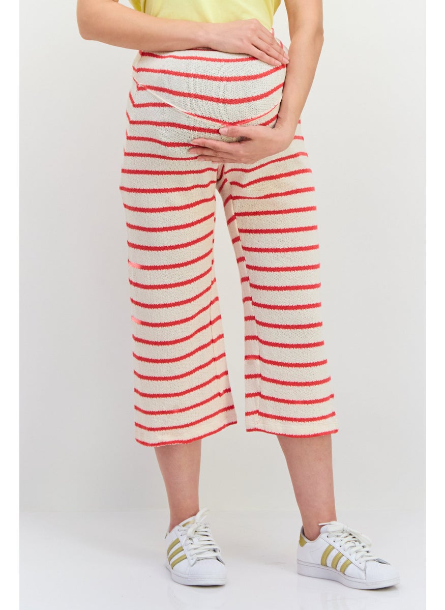 Lefties Maternity Stripe Pull On Cropped Pants, Off White  - Image 1