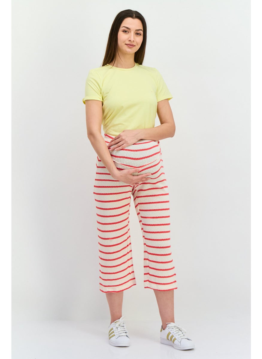 Lefties Maternity Stripe Pull On Cropped Pants, Off White  - Image 4