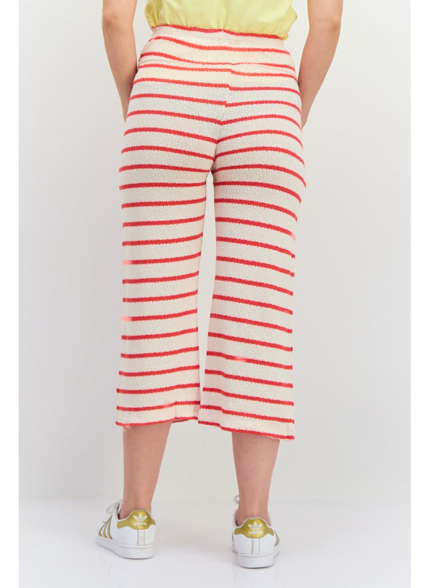 Lefties Maternity Stripe Pull On Cropped Pants, Off White  - Image 3