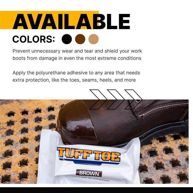 Tuff Toe Boot Toe Protector V2 Adhesive, Extra Strong Shoe Glue Toe Protectors for Shoes & Work Boots - Waterproof, Heat Resistant, Heavy Duty Protective Layer & Shoe Repair Kit - Covers 2 Shoes, Brown Color - Image 4