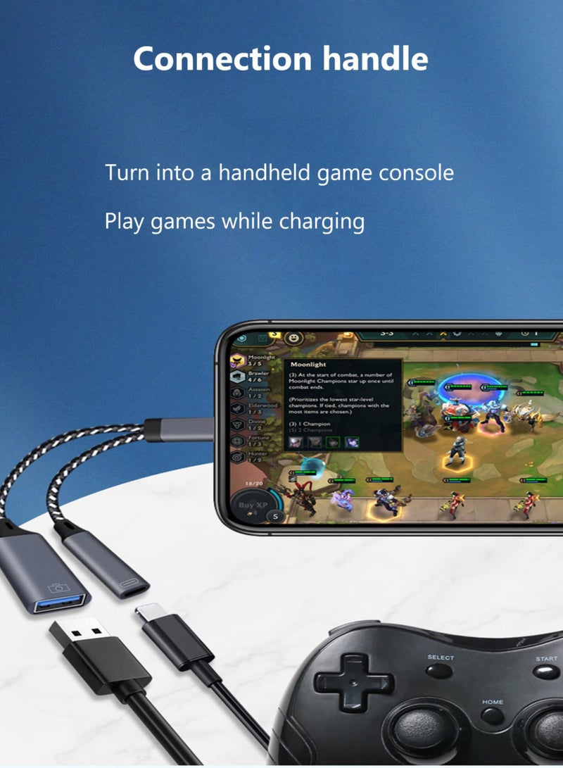 كابل محول OTG لجهاز iPhone - منفذين USB 3.0 مزدوجان، شحن سريع PD، محول متعدد الوظائف يدعم الصوت لمحركات USB وقارئات الذاكرة. - Image 3