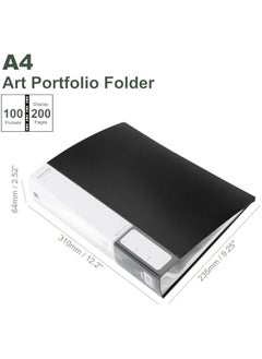 Arabest 100 Pocket Black A4 Binder with PP Plastic Sleeves, Art Portfolio Folder Displaying 200 s for Organizing Documents in 310x235x64mm Size  - Image 2