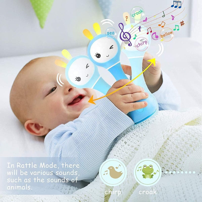 alilo Bunny Baby Rattle Shaker and Teether Toys,Electronic Rattle Infants Toy,9 Kinds of Color Learning and Educational Toys with Music & Light for 0-6-12 Months, Gift for Newborns Girls Boys Toddlers - Image 2