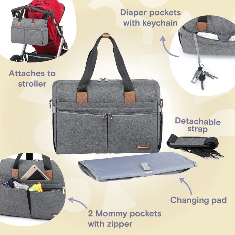 RUVALINO Diaper Bag Tote, Hospital Bags for Labor and Delivery, Multifunction Large Travel Weekender Overnight Bag for Mom and Dad, Convertible Baby Bag for Boy and Girls Gray - Image 3