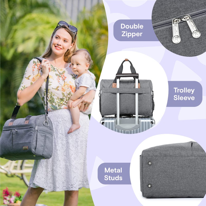 RUVALINO Diaper Bag Tote, Hospital Bags for Labor and Delivery, Multifunction Large Travel Weekender Overnight Bag for Mom and Dad, Convertible Baby Bag for Boy and Girls Gray - Image 4