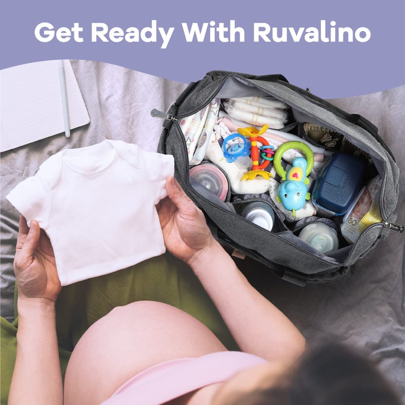 RUVALINO Diaper Bag Tote, Hospital Bags for Labor and Delivery, Multifunction Large Travel Weekender Overnight Bag for Mom and Dad, Convertible Baby Bag for Boy and Girls Gray - Image 5