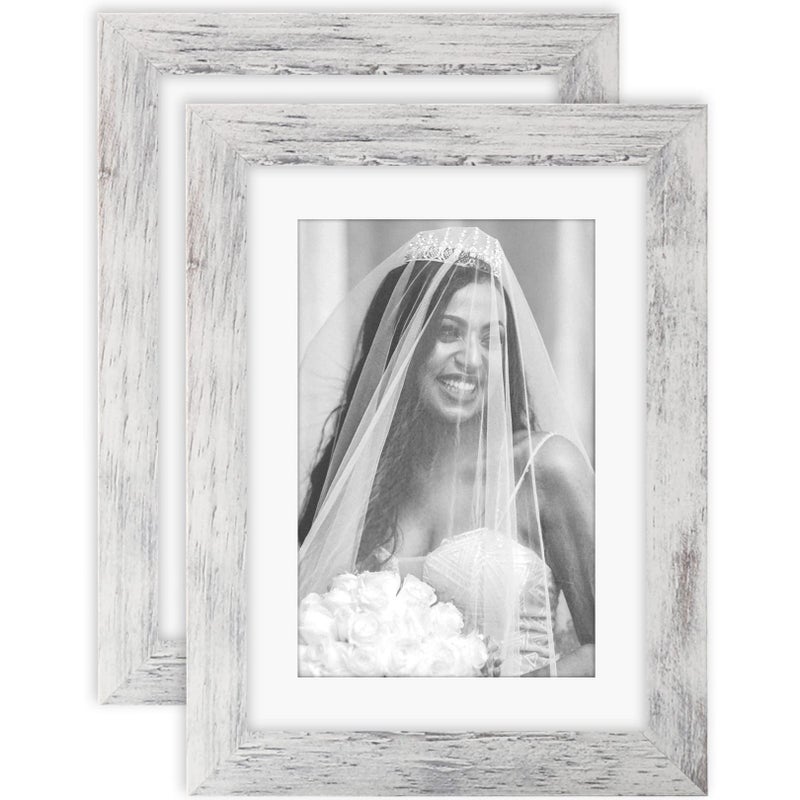 TOFOREVO Picture Frames 5x7 Set of 2 Distressed White Wood Grain Photo Frame for Gallery Wall Mounting or Tabletop Display