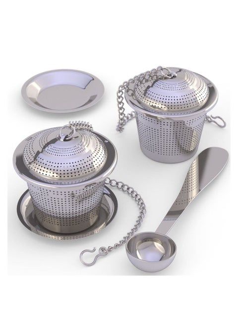 2 Pcs Loose Leaf Tea Infuser with Tea Scoop and Drip Dray, Ultra Fine Stainless Steel Strainer & Steeper for a Superior Brewing Experience