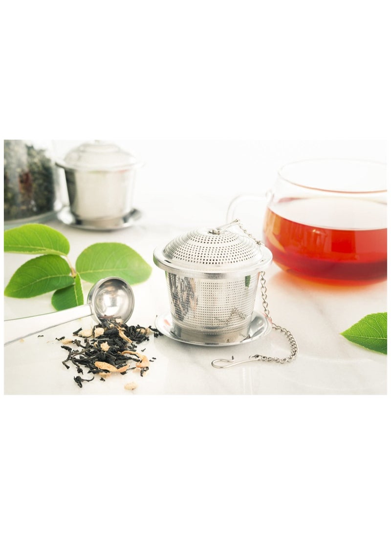 SYOSI 2 Pcs Loose Leaf Tea Infuser with Tea Scoop and Drip Dray, Ultra Fine Stainless Steel Strainer & Steeper for a Superior Brewing Experience  - Image 4