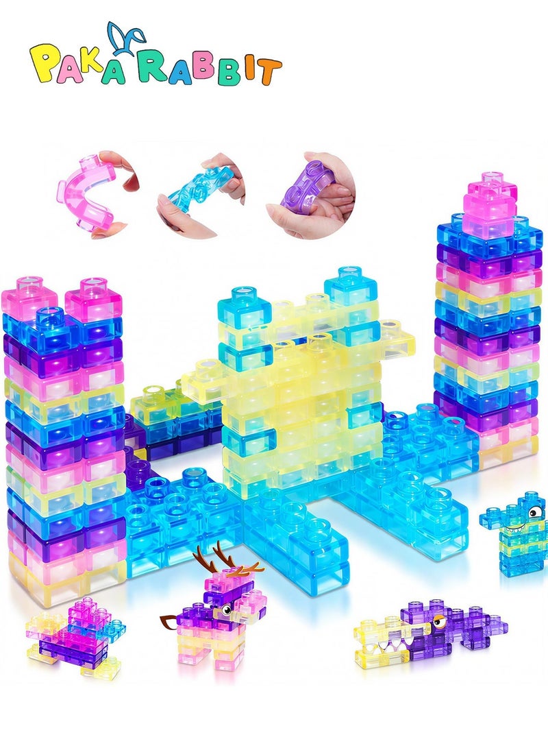 Paka Rabbit 40 PCS Sensory Soft Building Blocks for Toddlers, Small Size Kids Montessori Squishy Stacking Toy Set, Squeezable & Stretchable Early Learning Construction Playset, Puzzle Blocks for Creative Play （Small） - Image 1