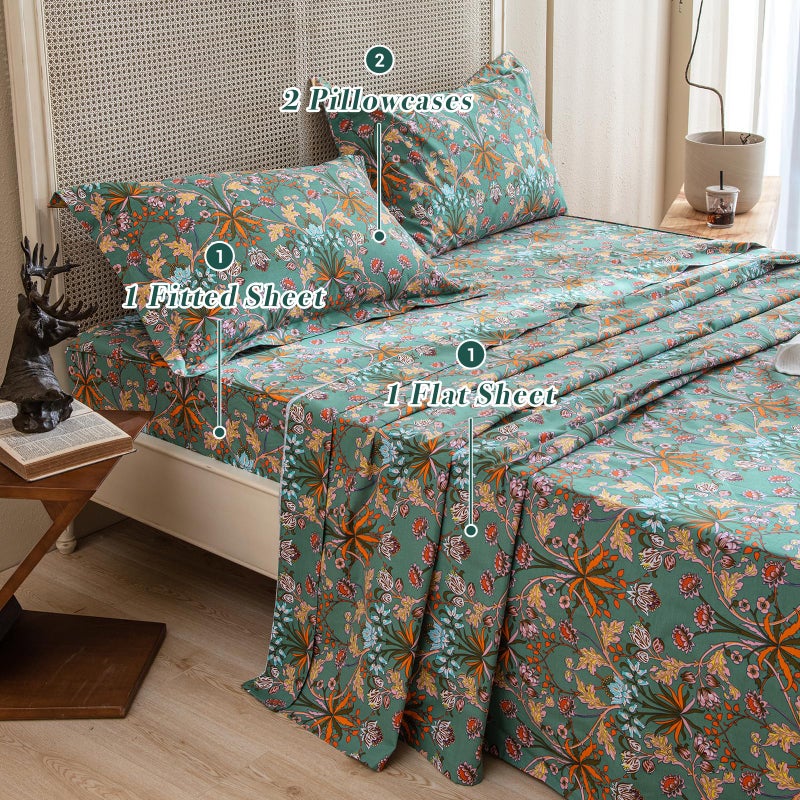 Lady Ann 100% Cotton Floral Queen Sheets Deep Pocket, Vibrant Paisley Flowers Printed on Green Pattern Sheets for Queen Bed Botanical Preppy Bed Sheets 4PCS Set - Image 5