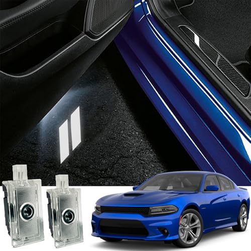 JUNMEI 2pcs Never Fade Door Light Led Logo for Dodge Charger Daytona Hellcat All Car Models Projector Ghost Shadow Puddle Courtesy Step Lights White - Image 1