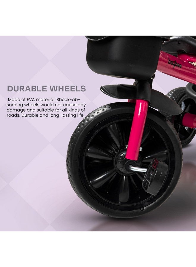 بيبي دراجة ثلاثية العجلات من بايبي للأطفال، دراجة ذكية سهلة التركيب والتشغيل، مزودة بعجلات من مادة إي في إيه، وجرس، وسلال تخزين، ومسند ظهر مرتفع | دراجة ثلاثية العجلات للأطفال | دراجة أطفال من سنتين إلى خمس سنوات (زهرية) - Image 5
