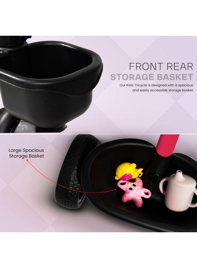 بيبي دراجة ثلاثية العجلات من بايبي للأطفال، دراجة ذكية سهلة التركيب والتشغيل، مزودة بعجلات من مادة إي في إيه، وجرس، وسلال تخزين، ومسند ظهر مرتفع | دراجة ثلاثية العجلات للأطفال | دراجة أطفال من سنتين إلى خمس سنوات (زهرية) - Image 4