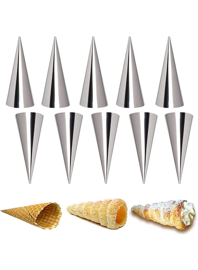 10 Pieces Pastry Cream Horn Molds, Stainless Steel Cannoli Tubes Puff Waffle Cone Pastry Roll Horn, 5 Inch Large Size Croissant Mold Brioche Pans Kitchen Baking Tool, Pastry Baking Molds